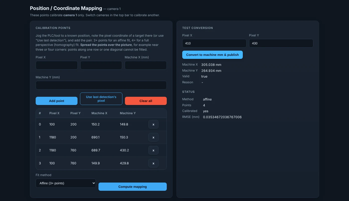 Visual Detector's Coordinate Mapping page